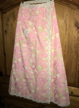 Vintage 60’s The LILLY by Lilly Pulitzer Pink Floral Maxi Skirt Faux Wrap Sz 10 2
