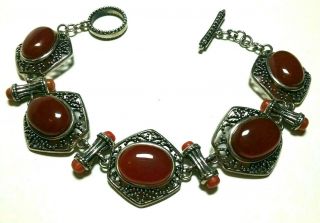 STERLING SILVER CARNELIAN & CORAL SIGNED JEAN LIN GEMSTONE BRACELET 3