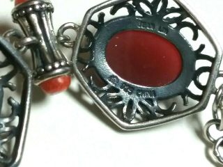 STERLING SILVER CARNELIAN & CORAL SIGNED JEAN LIN GEMSTONE BRACELET 4