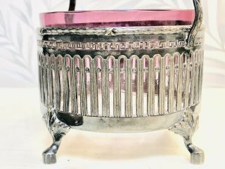1800’s Early Marked WMF Basket With Lid With Pink Hand Blown Glass Bowl Inside 4