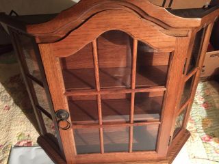Vintage Small Wooden Curio Cabinet Glass Door Wall Mount Or Tabletop