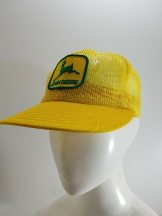 Vtg Louisville Mfg Co John Deere Patch Yellow Mesh Cap Snapback Trucker Hat Usa