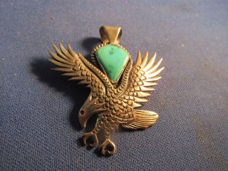 Vintage Sterling Silver Native American Turquoise Signed Gw Eagle Pendant