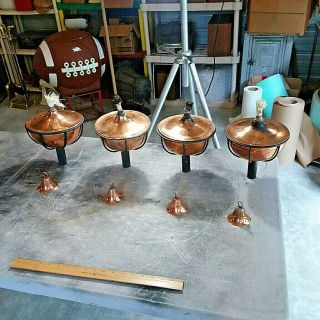 (4) Vintage Copper Tiki Torch Light Lamp With Metal Frame Rustic Art Deco Party
