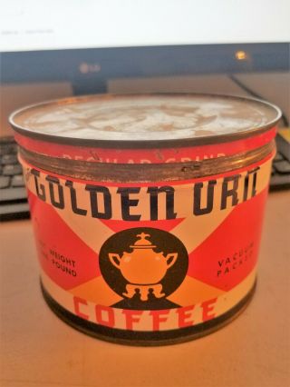 Vintage 1 Pound Golden Urn Regular Grind Coffee Can W/lid