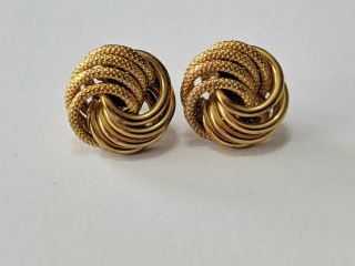 Vintage Estate Textured And Smooth 14k Yellow Gold Swirl Earrings 3.  5 Grams