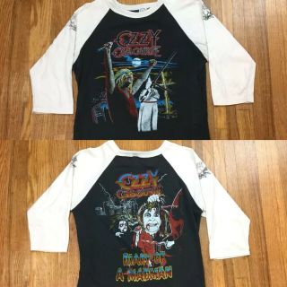 Vintage 80s Ozzy Osbourne T Shirt Sz M Diary Of A Madman Kkk Rock Concert Raglan