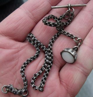 Antique Sterling Silver Albertina Fob Pocket Watch Chain & Hard Stone Fob.