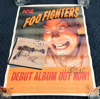 Rare Vintage 1995 Foo Fighters Poster Autograph Signed Entire Band Dave Grohl