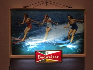 Vintage Lighted Budweiser Water Skiers Sign