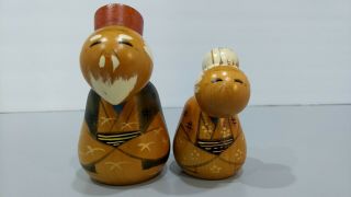 Vintage Japanese Kokeshi Hand Carved Wooden Grandpa/grandma Dolls