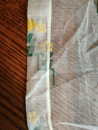 Vintage Semi - Sheer Flocked Floral Fabric Tulips and Daisy Yellow White 2