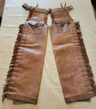 Vintage High Plains Men’s Brown Leather Chaps Adjustable