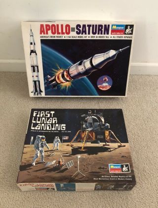 2 Vintage Monogram Model Kits - Apollo Saturn 1968 & First Lunar Landing 1970