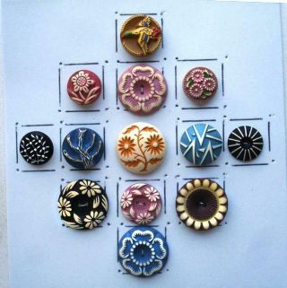13 Vintage Buffed Celluloid Buttons