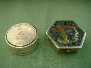 Two Solid Sterling Silver Hallmarked Silver Coin Set Box,  Other Snuff Pill Box