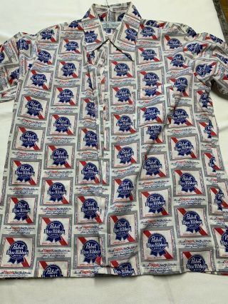 Vintage Pabst Blue Ribbon Beer Button Up Shirt Size Large 16 - 16 1/2 Kmart