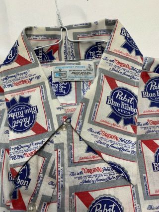 Vintage Pabst Blue Ribbon Beer Button Up Shirt Size Large 16 - 16 1/2 Kmart 2