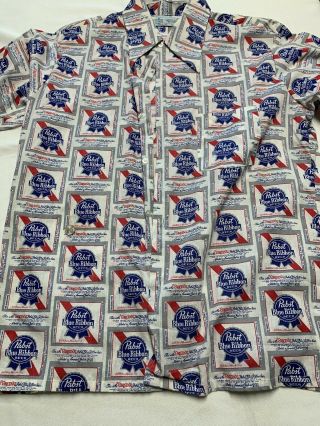 Vintage Pabst Blue Ribbon Beer Button Up Shirt Size Large 16 - 16 1/2 Kmart 8