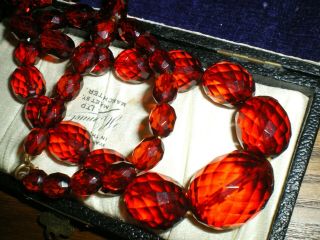 Antique Art Deco Cherry Amber Bakelite Faturan Komboloi Necklace 40.  2 Grms