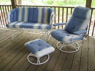 Homecrest Vintage Steel Patio Settee Chair Footrest Mid Century Modern Mcm