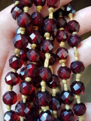 Antique 64 In Art Deco Red Bakelite Individually Strung Beaded Necklace