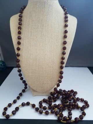 Antique 64 In Art Deco Red Bakelite Individually Strung Beaded Necklace 2