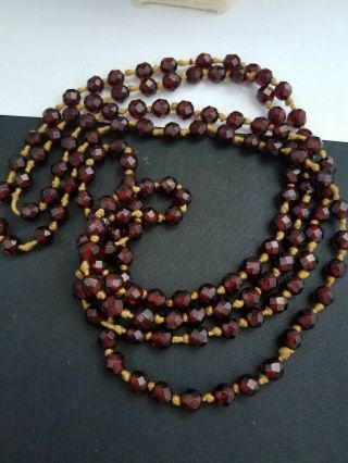 Antique 64 In Art Deco Red Bakelite Individually Strung Beaded Necklace 4