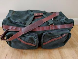 Vintage Orvis Battenkill Green Canvas/leather Duffle Travel Bag Luggage Wheels