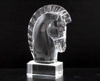 Vintage Steuben Clear Crystal Horse Head Paperweight Chess Figurine Art Glass