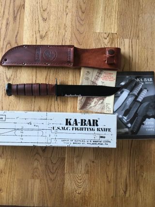 1998 Vintage Ka - Bar Us Marine Corps Fighting Knife Partially Serrated Model 1218