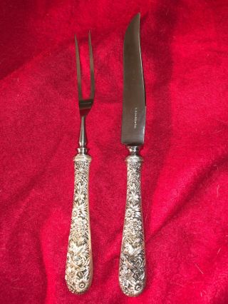 S Kirk & Son Sterling Silver 2 Piece Carving Set Reposse Sunflowers