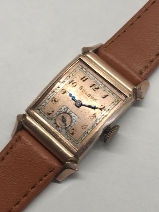 Vintage 1940s Bulova 14k Rolled Gold Art Deco Mens Watch 17 Jewels 8ae Repair