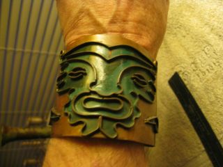 Casa Maya Copper Blue Green Enamel Cuff Bracelet 5 5/8 ",  1 1/2 " Opening Mexico