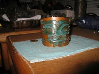 Casa Maya Copper Blue Green Enamel Cuff Bracelet 5 5/8 