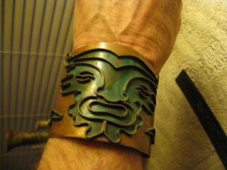 Casa Maya Copper Blue Green Enamel Cuff Bracelet 5 5/8 