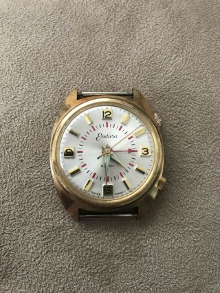 Cool Mens Vintage Endura Swiss Gold Plated Alarm Watch Retro Keeps Time
