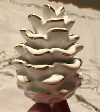 Nora Fleming Rare White Pine Cone - Retired.  Mini With Gold Tips.