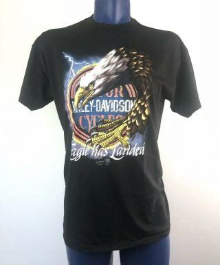 Vintage 80s Harley Davidson 3d Emblem T Shirt Mens L - Xl “the Eagle Has Landed”