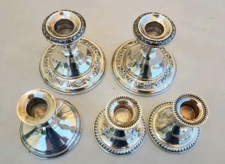 5 Pc Antique All Sterling Silver Candle Holders Gorham Duchin Weighted Bases