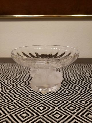 Rare Vintage Signed Lalique France Crystal Frosted 4 Bird Candy Dish