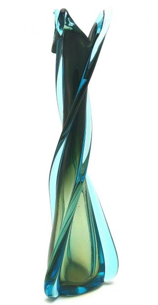 Vintage Murano Art Glass Vase Sommerso Flavio Polo Triple Twist Blue Italy 17 "