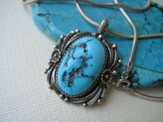 Vintage Sharon Cisco Turquoise & Sterling Silver Pendant On A Sterling Necklace