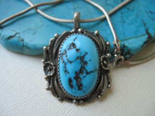 Vintage Sharon Cisco Turquoise & Sterling Silver Pendant on a Sterling Necklace 2
