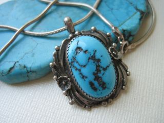 Vintage Sharon Cisco Turquoise & Sterling Silver Pendant on a Sterling Necklace 3