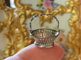 Rare Miniature Dollhouse Artisan Ken Palmer Sterling Silver Handle Basket 1:12