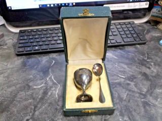 Antique French Minerva PB Hallmarks Sterling Egg Cup & Spoon Flying Bird 2