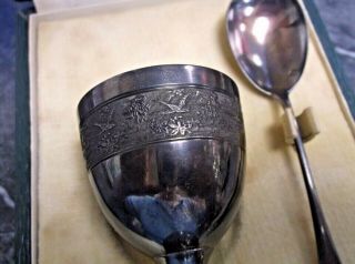Antique French Minerva PB Hallmarks Sterling Egg Cup & Spoon Flying Bird 6
