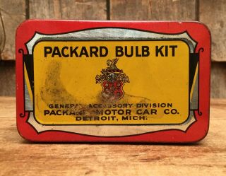 NOS Vintage PACKARD Motor Car Co Light Bulb Kit Tin Box Gas Service Station Sign 2