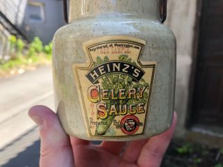Vintage Crisp C.  1920 Ceramic " Heinz Celery Sauce " Sample Crock Full Label